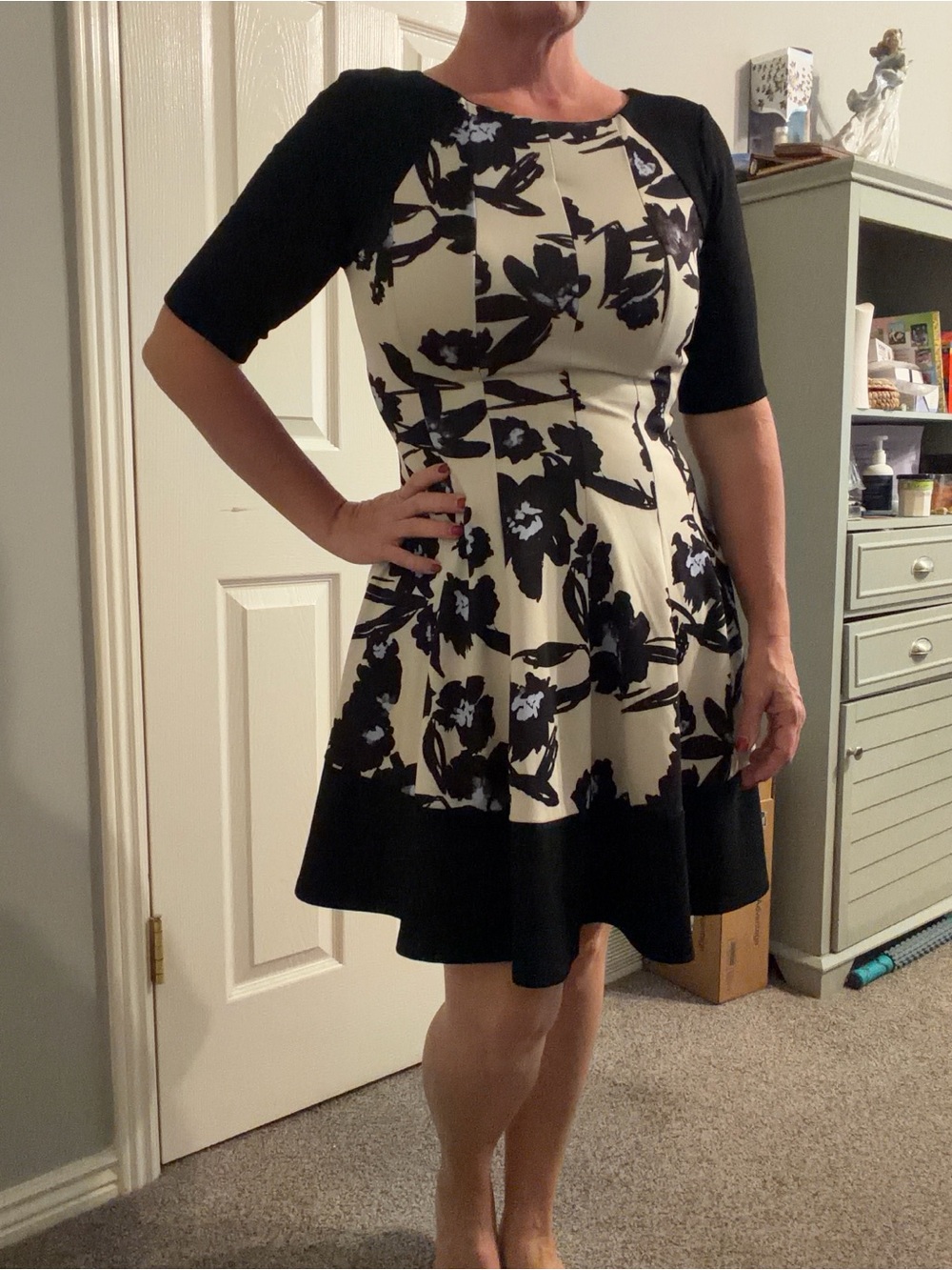 Julian Taylor Black and Cream Floral Midi Dress
